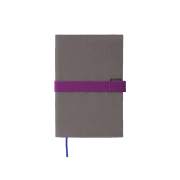 Gray fabric cover with violet pen loop