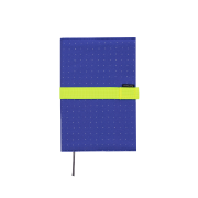Dark blue fabric cover with yellow pen loop